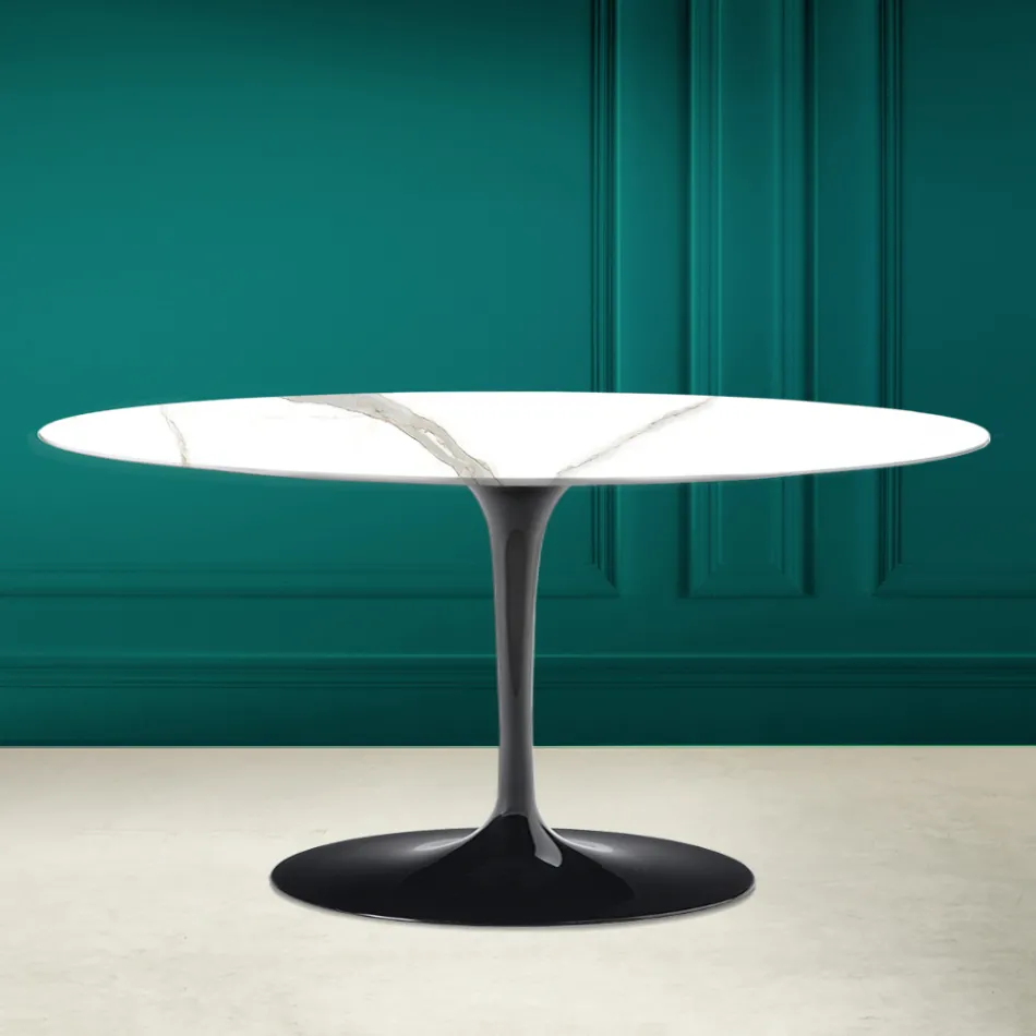Tavolinë kafeje ovale Tulip Saarinen H 41 në Calacatta Michelangelo Prodhuar në Itali - Scarlet Viadurini