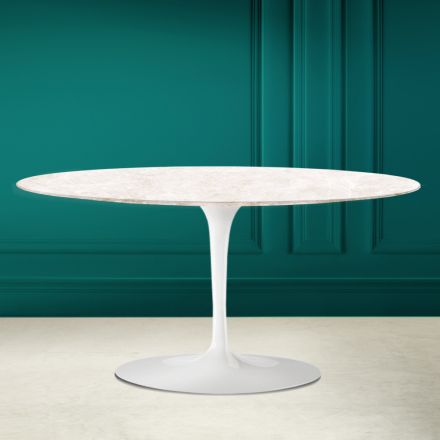 Tavolinë kafeje tulipan Saarinen Oval H 41 me krem qeramike Diamanti Prodhuar në Itali - Scarlet Viadurini
