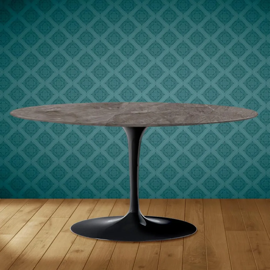 Tavolinë kafeje Ovale Tulip Saarinen H 41 në Kira Qeramike Prodhuar në Itali - Scarlet Viadurini