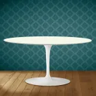 Tavolinë kafeje Saarinen Tulip, Ovale, Lartësi 41 cm, Qeramikë Moonè, Prodhuar në Itali - Scarlet Viadurini