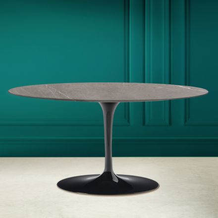 Tavolinë kafeje ovale tulipan Saarinen H 41 në qeramikë me gurë gri Made in Italy - Scarlet Viadurini