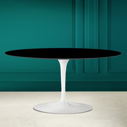 Tavolinë kafeje ovale Tulip Saarinen H 41 në të zezë absolute Made in Italy - Scarlet Viadurini