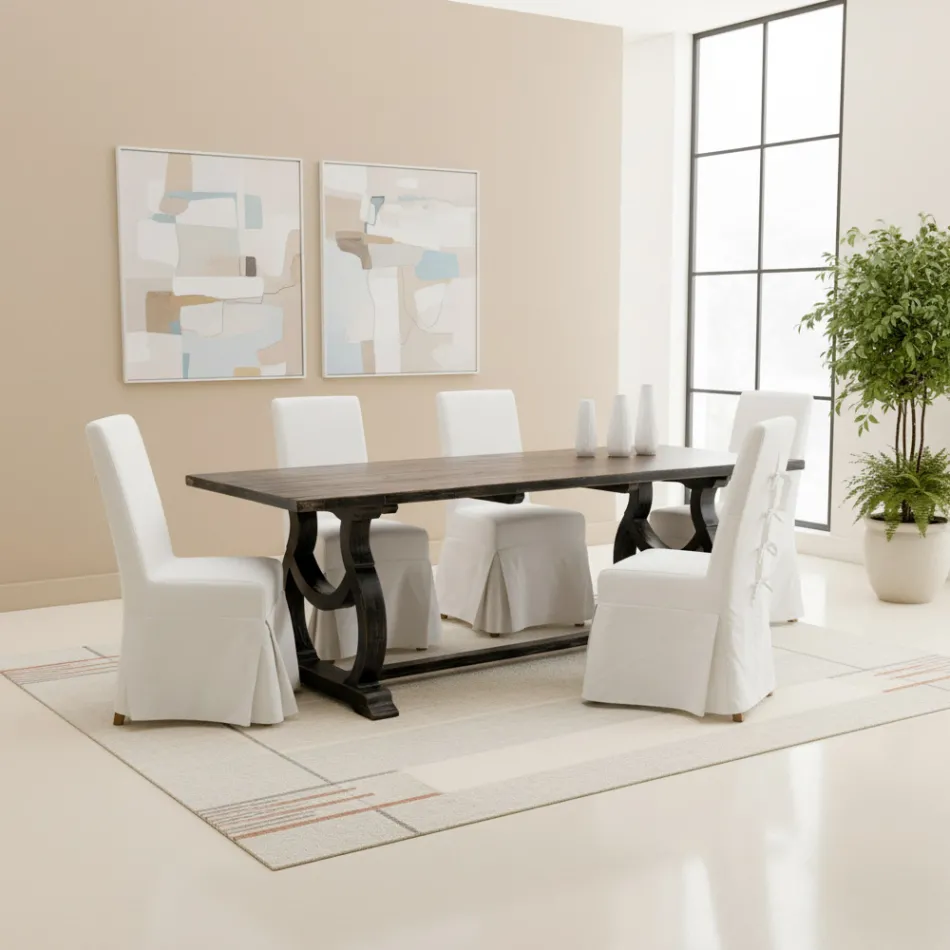 Tavolinë prej druri pishe 200x100 cm me bazë larjeje antike - Aieta Viadurini