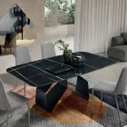 Tavolinë 210x110 cm me Sipërfaqe Qeramike me Efekt Mermeri dhe Bazë Metalike - Adriano Viadurini