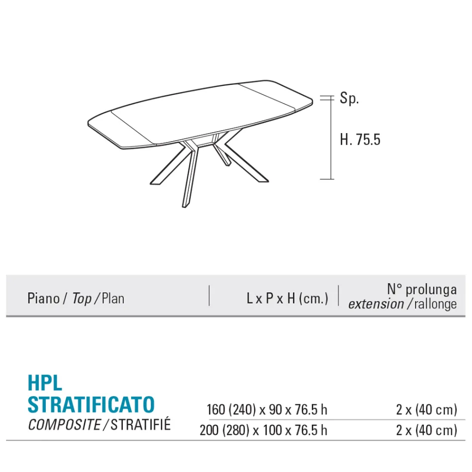 Tavolinë me fuçi e zgjerueshme në 240 ose 280 cm në HPL dhe Metal - Aktualisht Viadurini