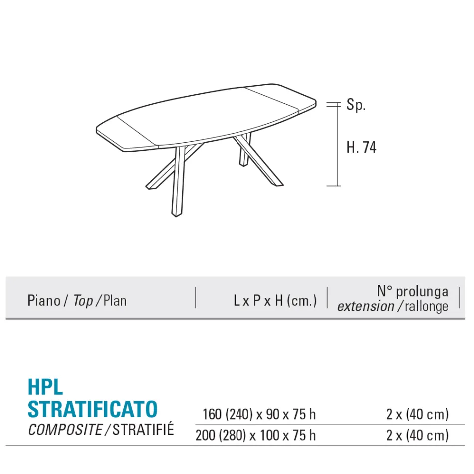 Tavolinë me fuçi të zgjerueshme në 240 ose 280 cm në HPL të stratifikuar - Dialogo Viadurini