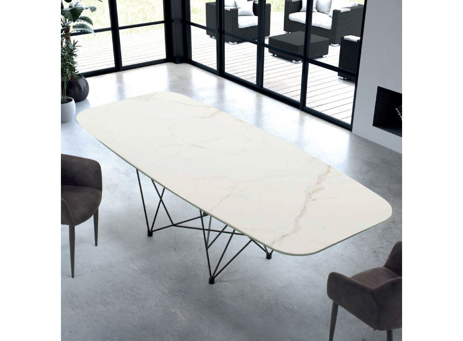 Tavolinë moderne në formë fuçi në hipermermer dhe çelik Prodhuar në Itali – Ezzellino Viadurini