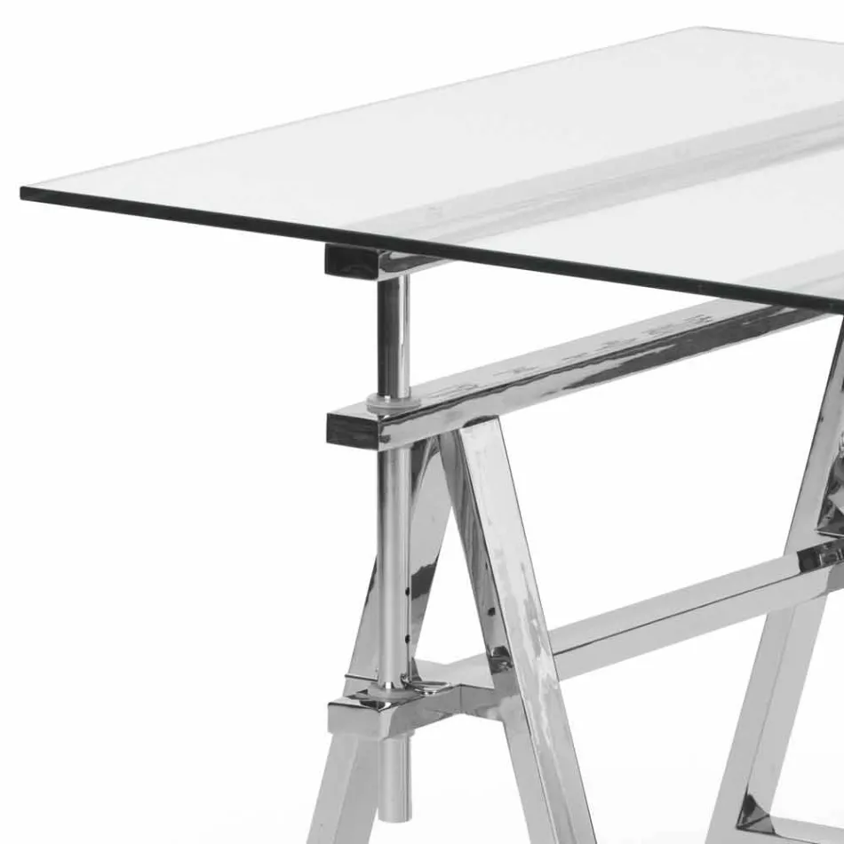 Tabela e çelikut / qelqit e rregullueshme në lartësi (L190xH72 / 74 / 78xP90cm) Cristal Viadurini