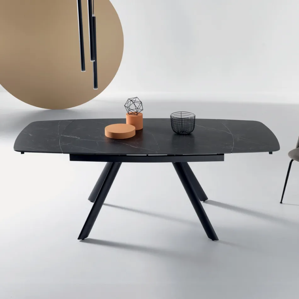 Tavolinë e Zgjerueshme 140/210x90 cm në Gurë të Sintezuar me Efekt Mermeri - Atrium Viadurini