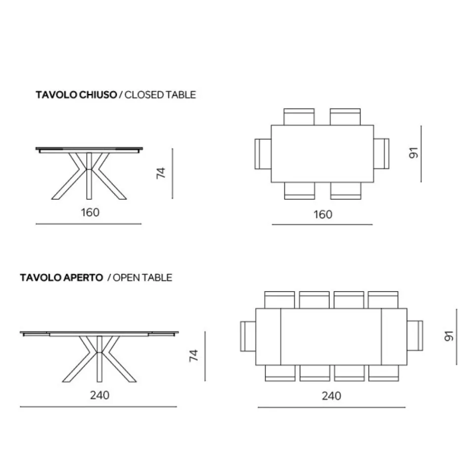 Tavolinë e Zgjerueshme 160/240x91 cm në Gurë të Sintezuar me Efekt Mermeri - Palazzo Viadurini