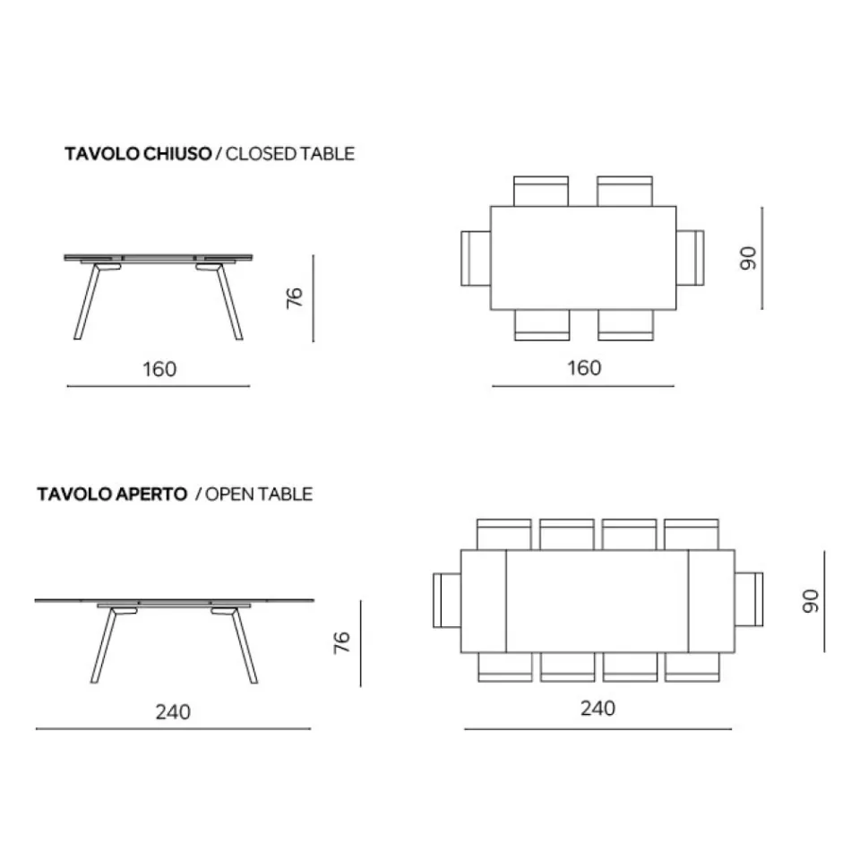 Tavolinë e Zgjerueshme 160/240x91 cm në Xham të Tymosur dhe Bazë Metalike të Zezë - Kolonë Viadurini