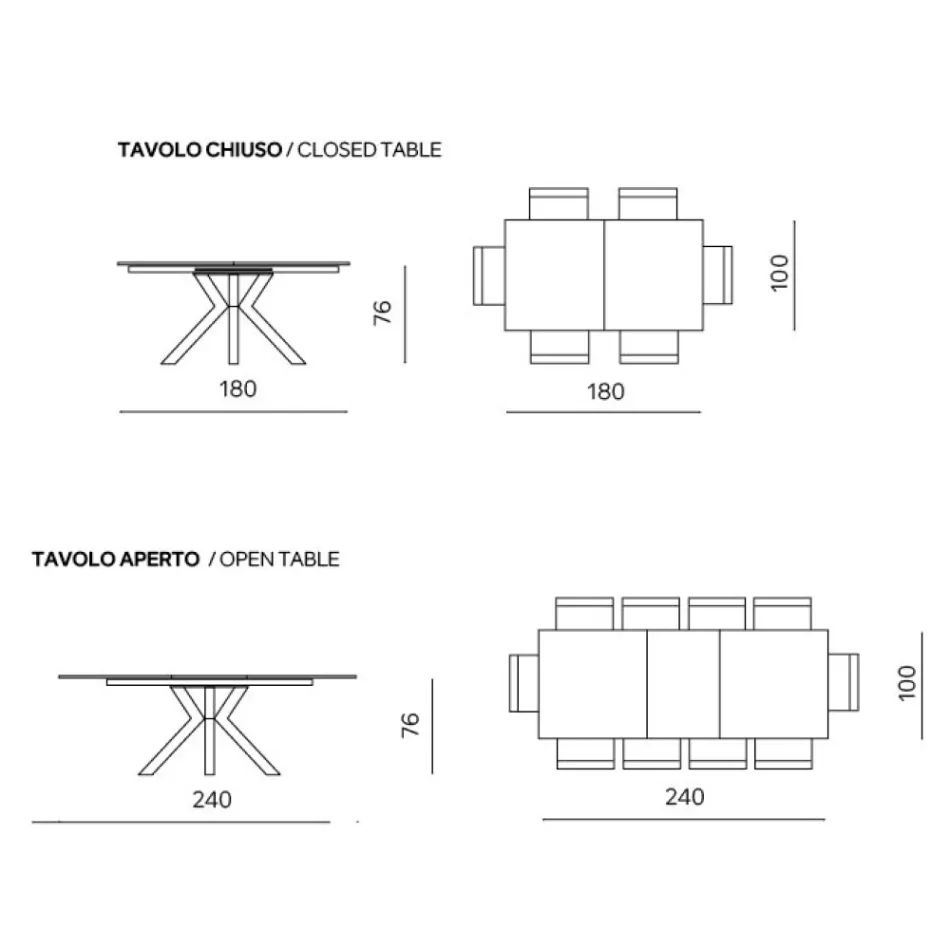 Tavolinë e Zgjerueshme 180/240x100 cm në Gurë të Sintezuar me Efekt Mermeri - Lozhë Viadurini