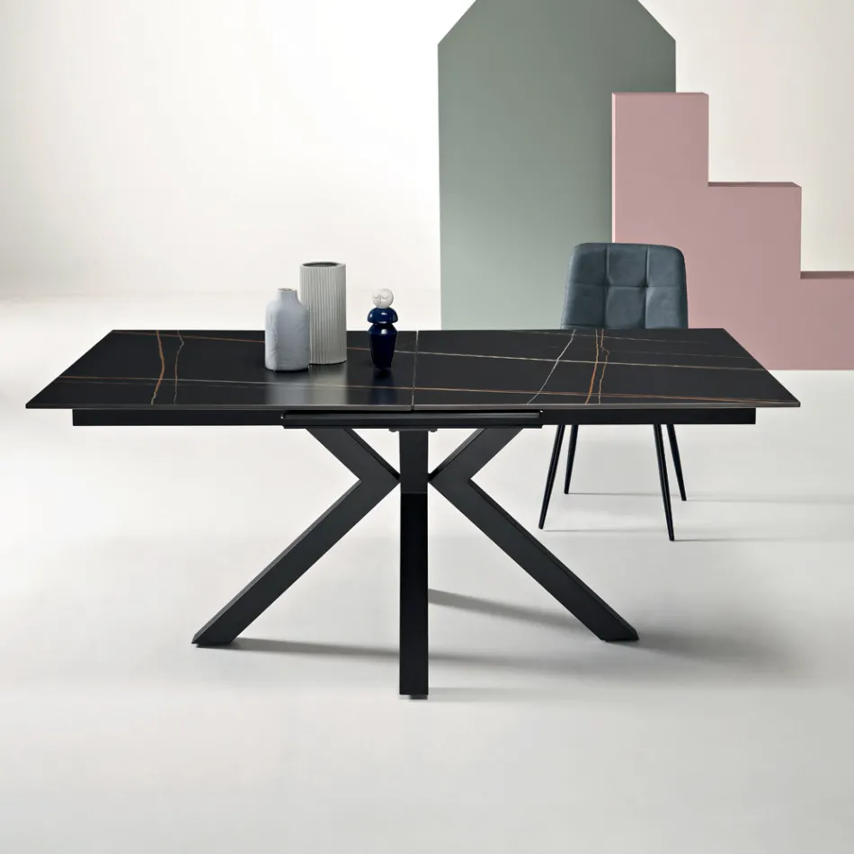 Tavolinë e Zgjerueshme 180/240x100 cm në Gurë të Sintezuar me Efekt Mermeri - Lozhë Viadurini