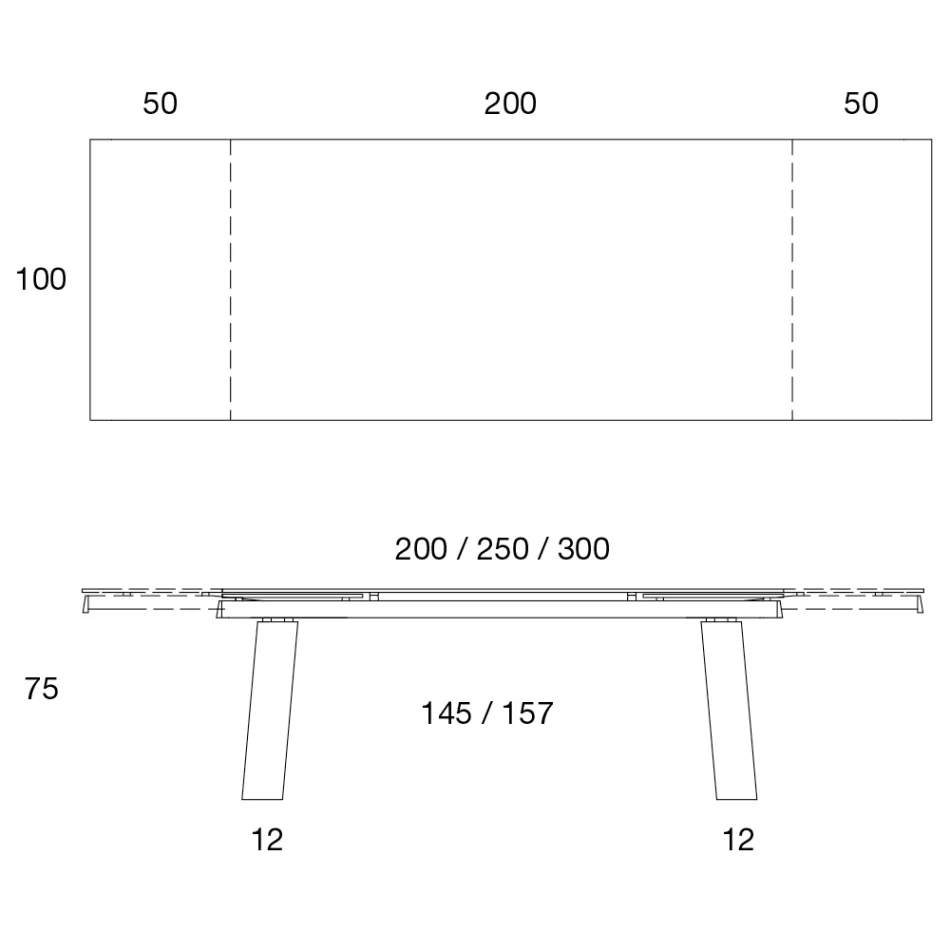 Tavolinë e zgjerueshme 3 m Këmbë metalike me majë qeramike me shkëlqim - Papusca Viadurini