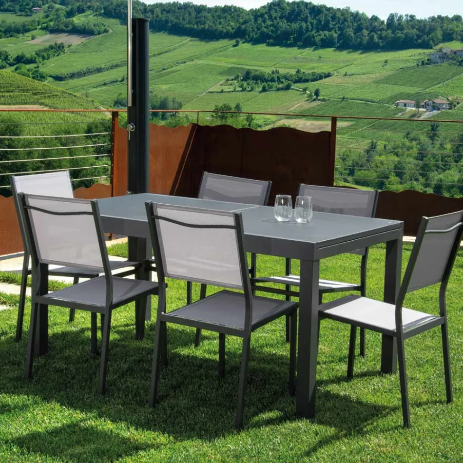 Tavolinë e zgjerueshme 180 cm ose 220 cm me majë xhami të temperuar - Cartellina Viadurini