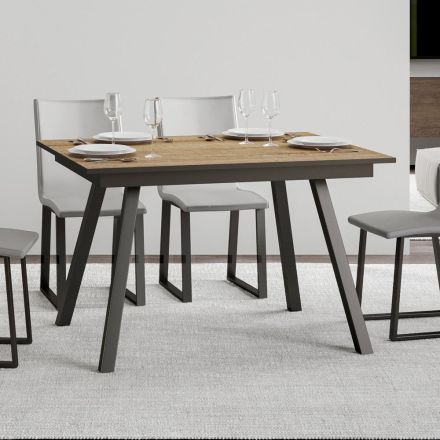 Tavolinë e zgjatur deri në 180 ose 220 cm në dru dhe hekur Prodhuar në Itali - Yje Viadurini
