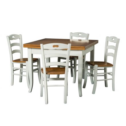 Tavolinë e zgjatur deri në 200 cm me 4 karrige druri Prodhuar në Itali - Ametist Viadurini