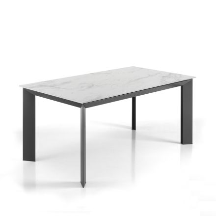 Tavolinë e zgjatur deri në 220 cm në qeramikë me finiturë mermeri - Berice Viadurini