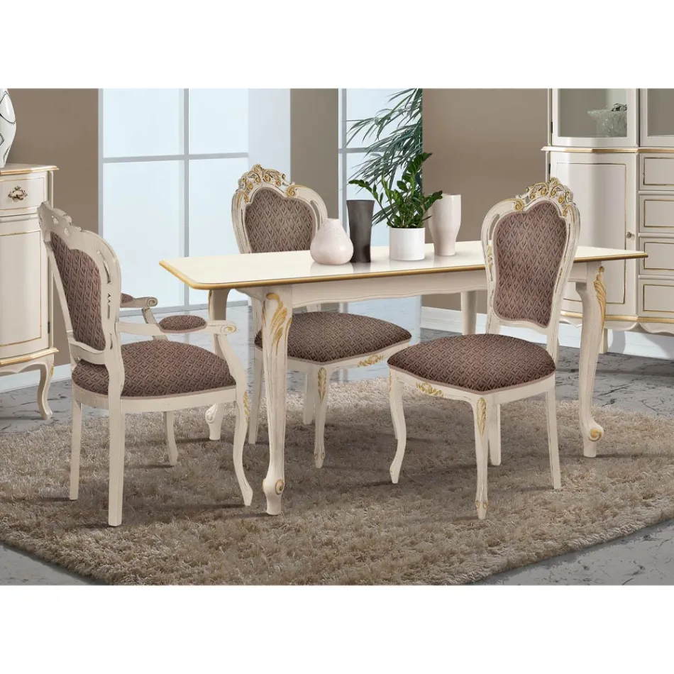 Tavolinë e zgjerueshme deri në 220 cm në dru të bardhë dhe ari Prodhuar në Itali - Luksoze Viadurini