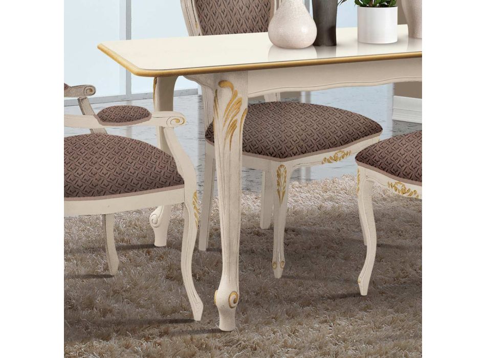 Tavolinë e zgjerueshme deri në 220 cm në dru të bardhë dhe ari Prodhuar në Itali - Luksoze Viadurini