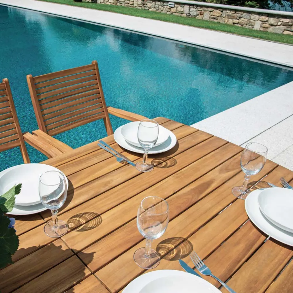 Tavolinë e zgjerueshme deri në 240 cm për kopshtin e bërë nga druri i akacies - Sereno Viadurini