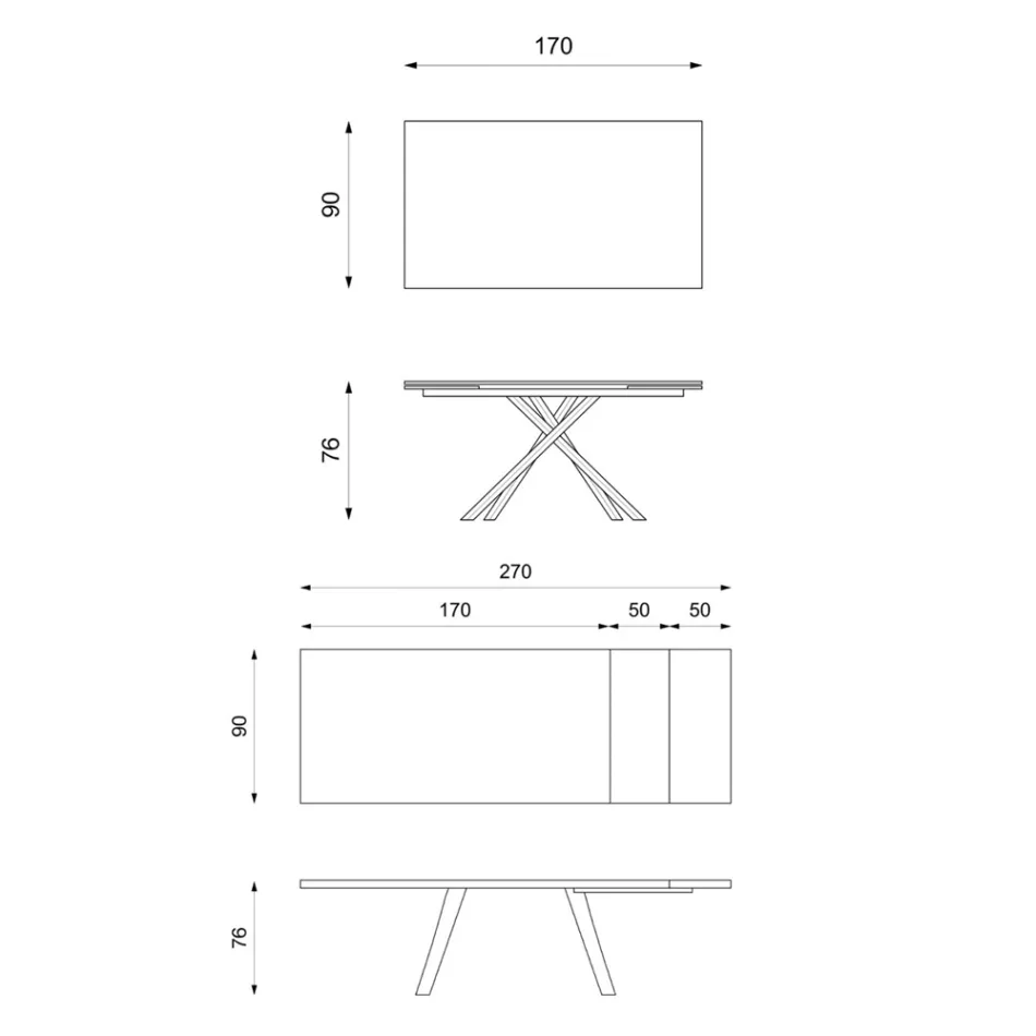Tavolinë e zgjatur deri në 270 cm me majë HPL dhe bazë alumini - Kërko Viadurini