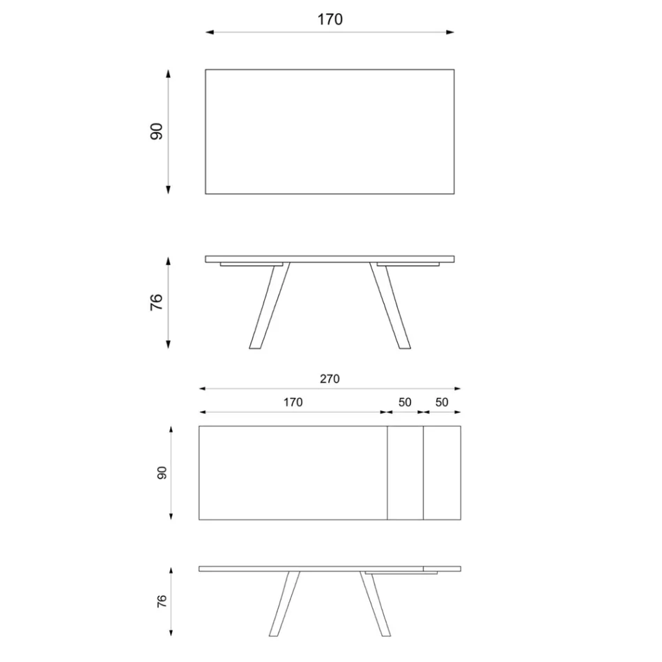Tavolinë e zgjatur deri në 270 cm me majë HPL dhe bazë alumini - Villongo Viadurini