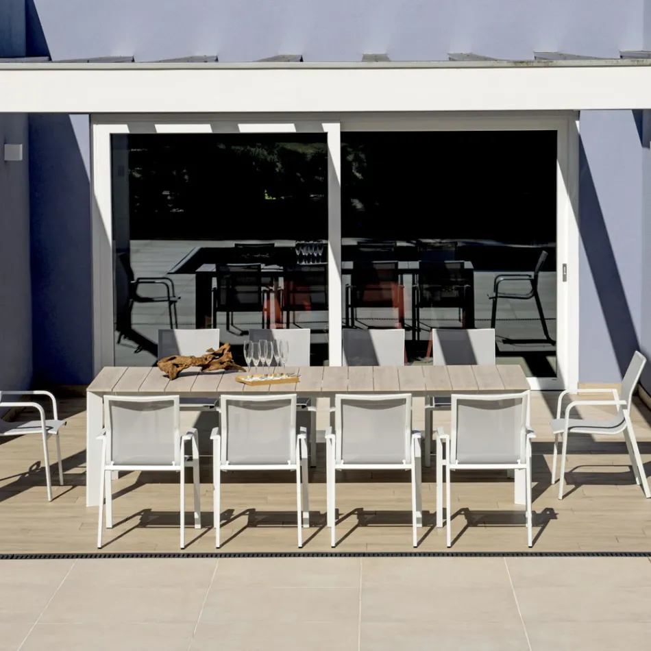 Tavolinë e Zgjerueshme deri në 276 cm me Efekt Druri prej Alumini - Ovara Viadurini