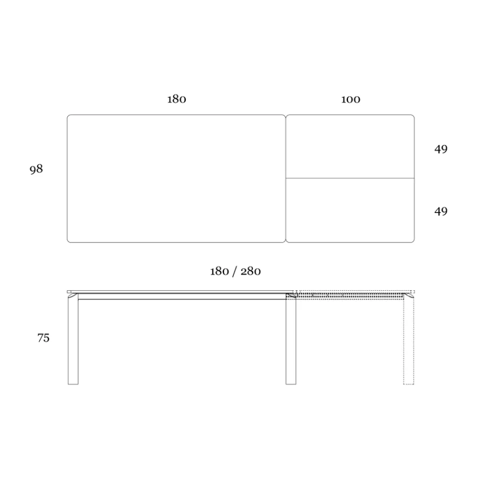 Tavolinë e zgjerueshme deri në 298 cm në Qeramikë dhe Metal Prodhuar në Itali - Tulipan Viadurini