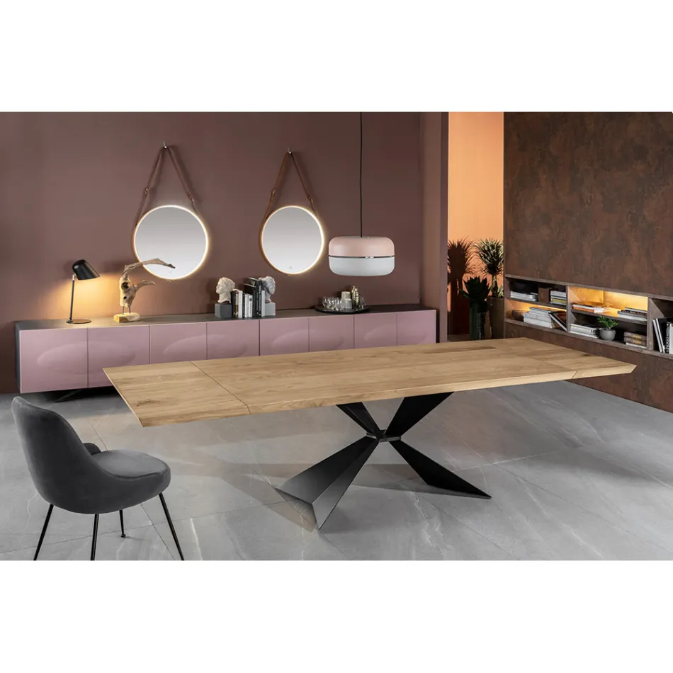 Tavolinë e zgjatur deri në 300 cm me bazë metalike dhe majë lisi - Navy Viadurini