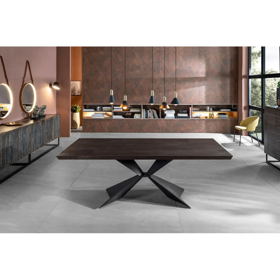 Tavolinë e zgjatur deri në 300 cm me bazë metalike dhe majë lisi - Navy Viadurini