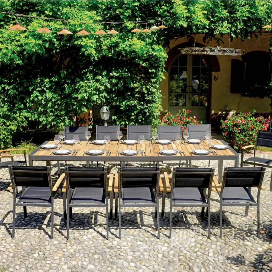 Tavolinë e zgjerueshme deri në 300 cm me këmbë rrëshqitëse në alumin dhe dru tik - Felix Viadurini