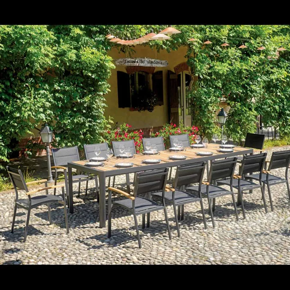 Tavolinë e zgjerueshme deri në 300 cm me këmbë rrëshqitëse në alumin dhe dru tik - Felix Viadurini