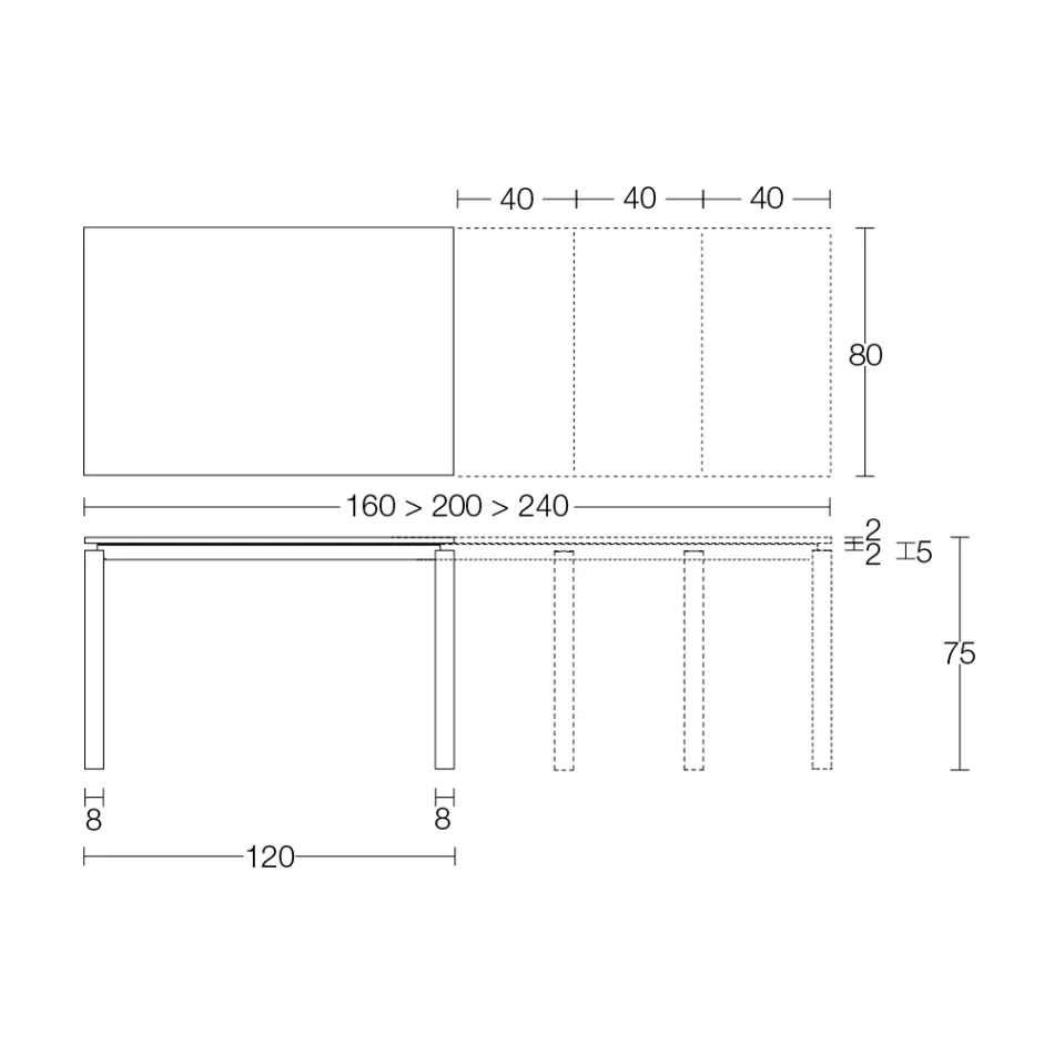 Tavoline e zgjerueshme 310 cm me maje laminat dhe baze metalike - Spille Viadurini