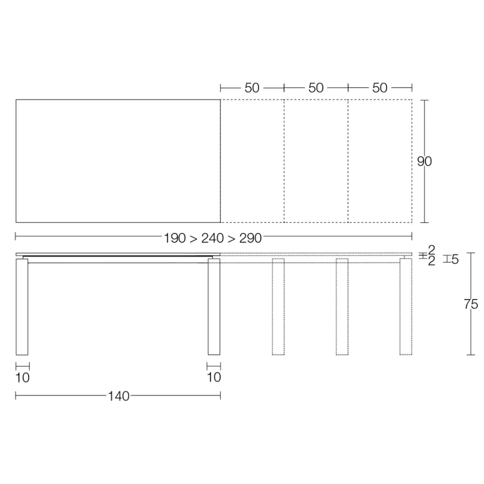 Tavoline e zgjerueshme 310 cm me maje laminat dhe baze metalike - Spille Viadurini