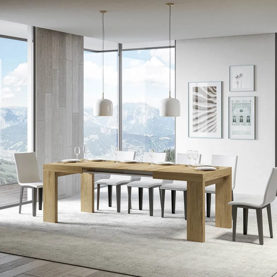 Tavolinë e zgjerueshme deri në 440 cm në Made in Italy Mikrogrimca druri - Pemë Viadurini