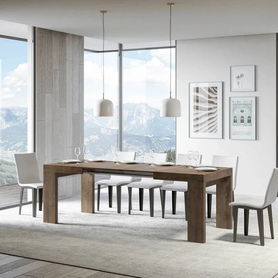 Tavolinë e zgjerueshme deri në 440 cm në Made in Italy Mikrogrimca druri - Pemë Viadurini