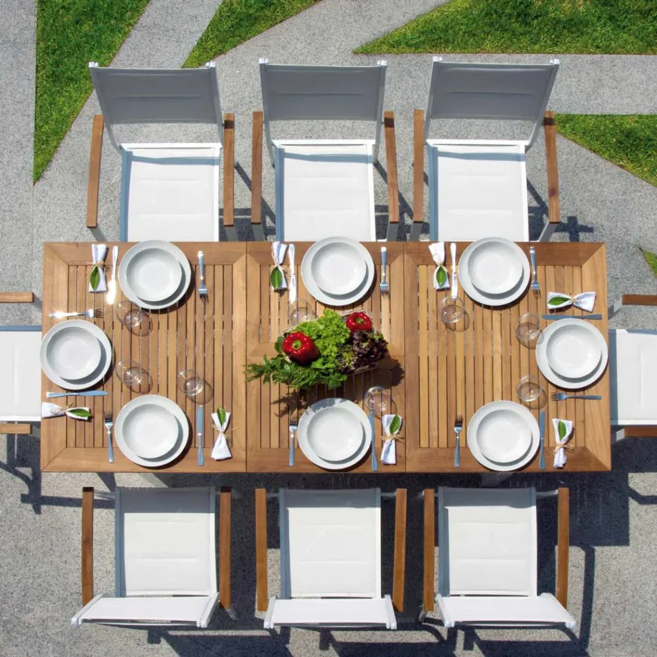 Tavolinë fluture e zgjerueshme deri në 210 cm në majë alumini dhe tik - Incanto Viadurini