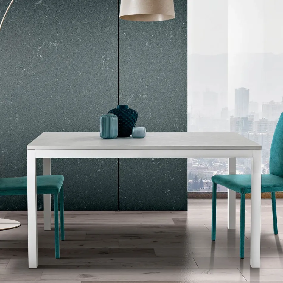 Tavolinë e zgjerueshme me këmbë metalike të bardha dhe majë melamine - Shaila Viadurini
