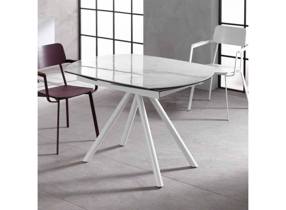 Tavolinë e zgjatur me këmbë qeramike të lartë dhe këmbë metalike, Lozzolo Viadurini