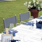 Tavolinë e zgjatur në natyrë me majë me rrasa alumini - Supernova Viadurini