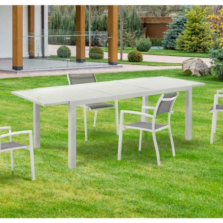 Tavolinë kopshti e zgjerueshme me majë dhe bazë alumini të bardhë - Parler Viadurini