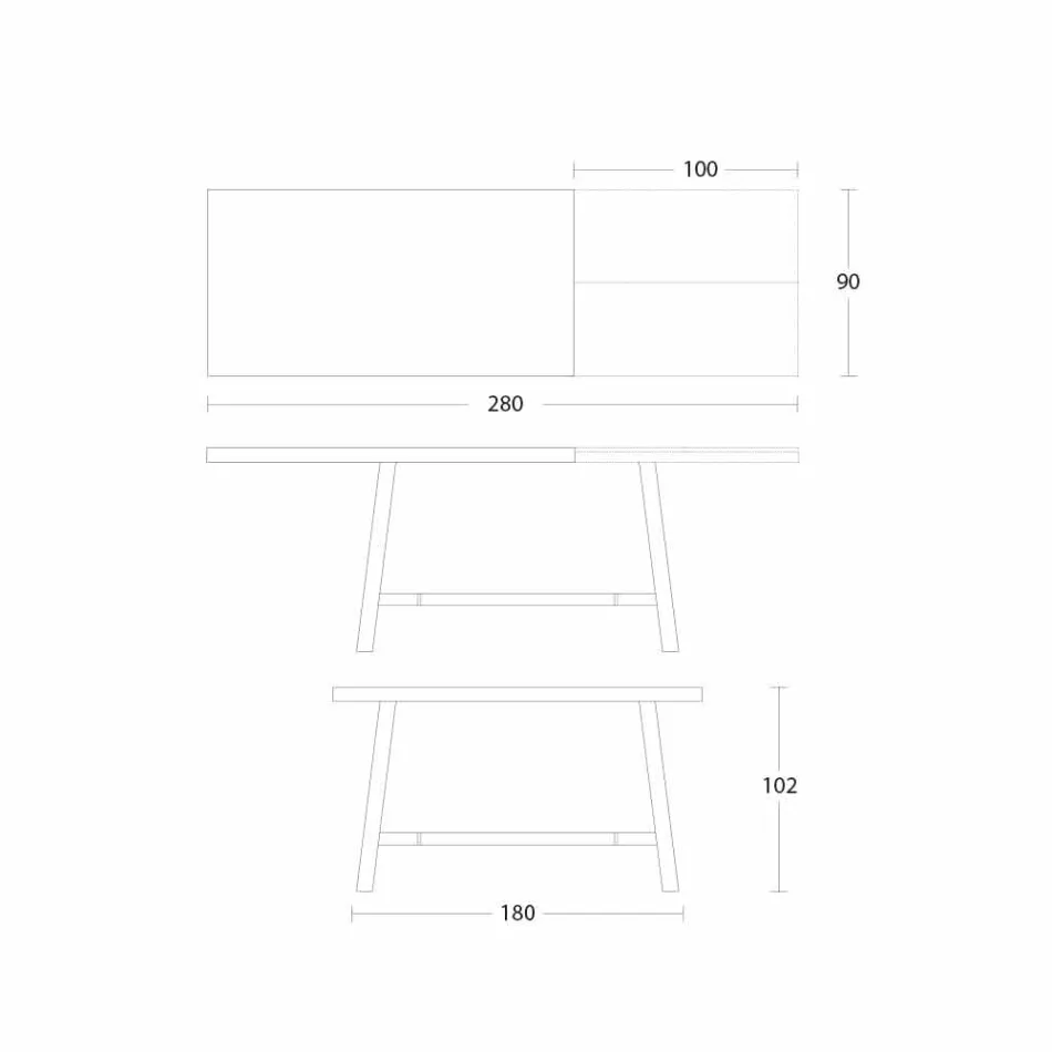 Tavolinë ngrënieje e zgjatur prej druri dhe metali deri në 280 cm - Gallotto Viadurini