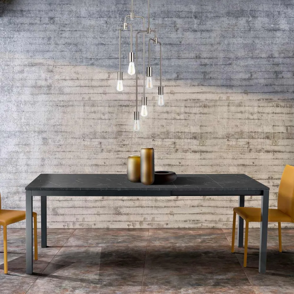 Tavolinë e zgjerueshme e dhomës së ndenjes me majë melamine dhe këmbë metalike - Shaila Viadurini