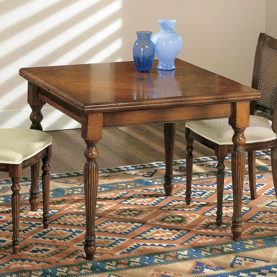 Tavolinë e zgjatur dhe 2 karrige në arrë të patinuar Prodhuar në Itali - Biotite Viadurini