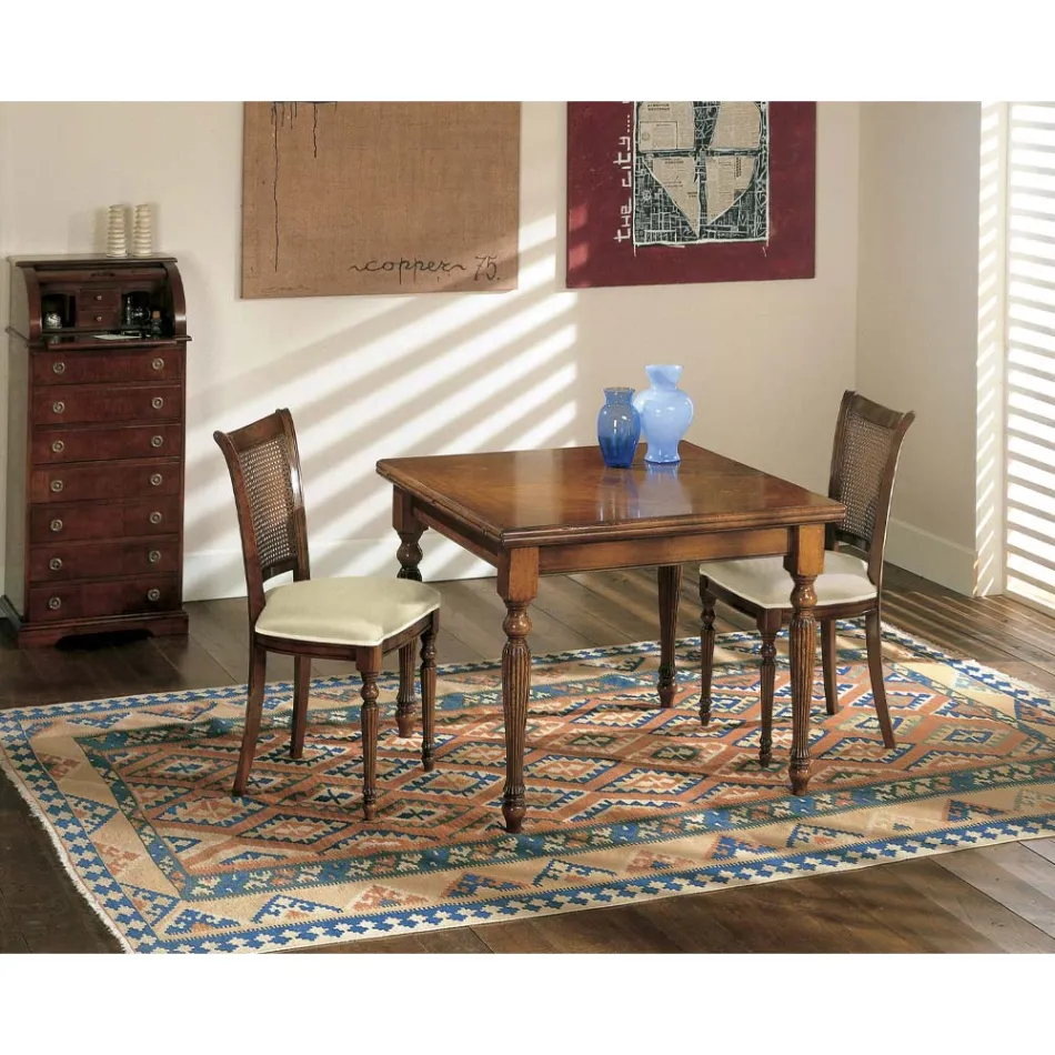 Tavolinë e zgjatur dhe 2 karrige në arrë të patinuar Prodhuar në Itali - Biotite Viadurini