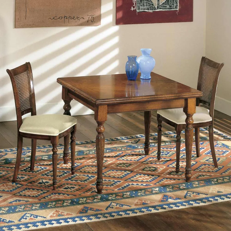 Tavolinë e zgjatur dhe 2 karrige në arrë të patinuar Prodhuar në Itali - Biotite Viadurini