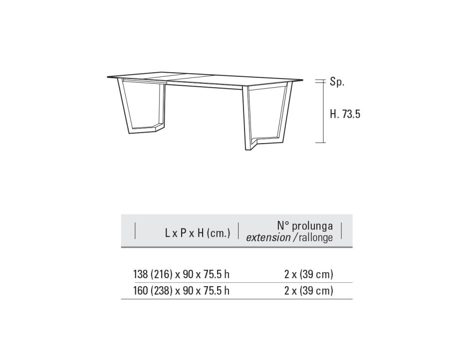 Tavolinë e zgjerueshme deri në 238 cm Moka Metal dhe Hpl Prodhuar në Itali - Pablito Viadurini
