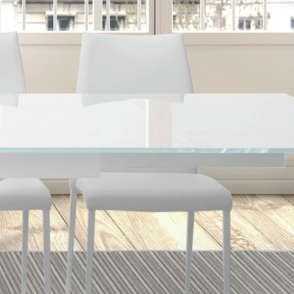 Tavolinë e zgjatur deri në 278 cm në qelq dhe çelik të bardhë Prodhuar në Itali - Grotta Viadurini