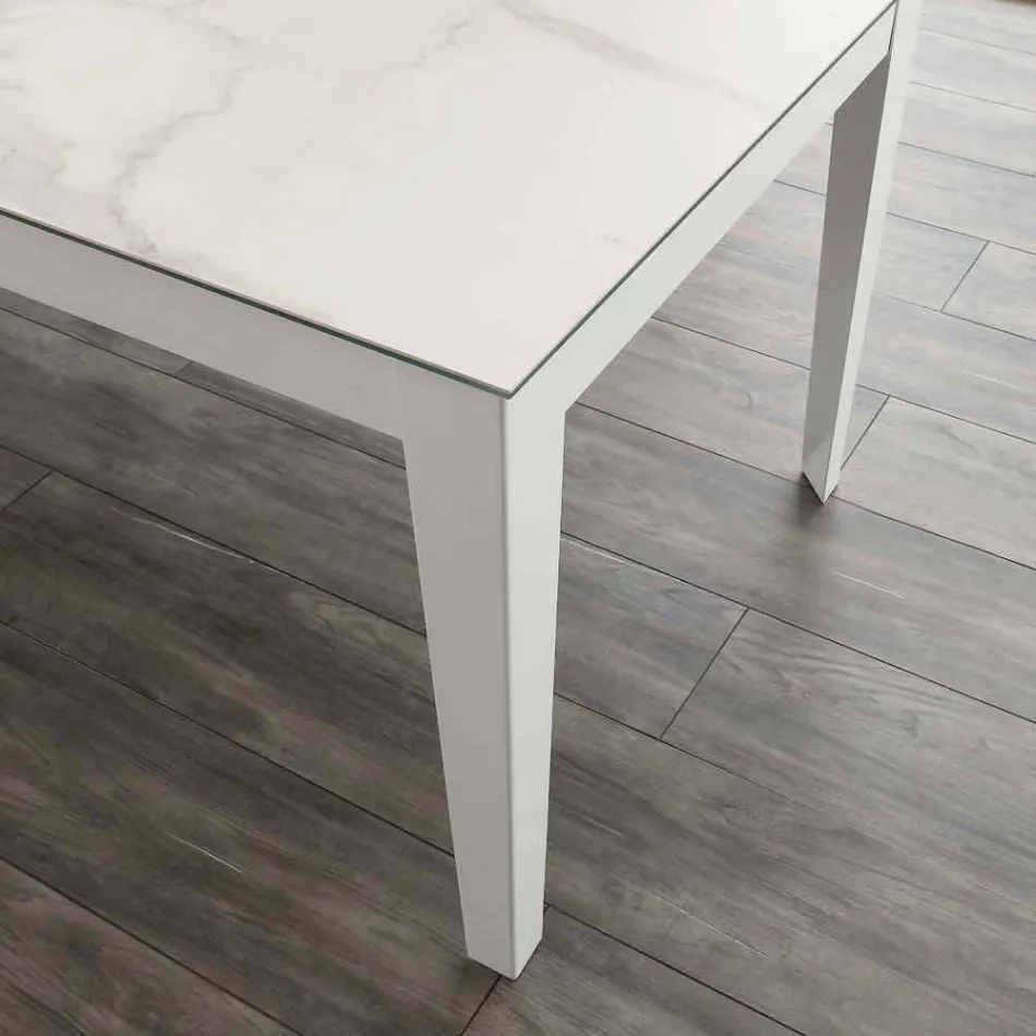 Tabela Cagliari prej qelqi-qeramike dhe metali e zgjatur deri në 380 cm Viadurini